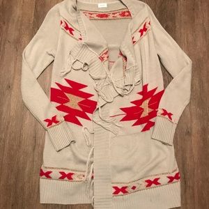 Long Aztec print cardigan with fringe